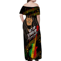 Legend Bob Get Up Stand Up Family Matching Off Shoulder Maxi Dress and Hawaiian Shirt Reggae Multicolored LT9 - Wonder Print Shop