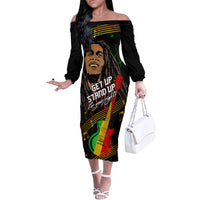 Legend Bob Get Up Stand Up Off The Shoulder Long Sleeve Dress Reggae Multicolored - Wonder Print Shop