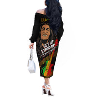 Legend Bob Get Up Stand Up Off The Shoulder Long Sleeve Dress Reggae Multicolored - Wonder Print Shop