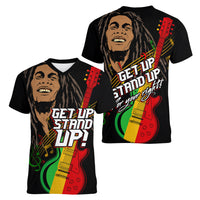 Legend Bob Get Up Stand Up Women V Neck T Shirt Reggae Multicolored - Wonder Print Shop
