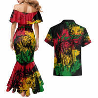 Rastafarian Lion Legend Bob Couples Matching Mermaid Dress and Hawaiian Shirt Reggae Festival Sketch Portrait LT9 - Wonder Print Shop