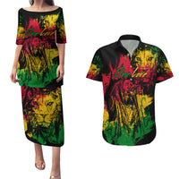 Rastafarian Lion Legend Bob Couples Matching Puletasi and Hawaiian Shirt Reggae Festival Sketch Portrait LT9 - Wonder Print Shop