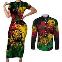 Rastafarian Lion Legend Bob Couples Matching Short Sleeve Bodycon Dress and Long Sleeve Button Shirt Reggae Festival Sketch Portrait LT9 - Wonder Print Shop