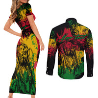 Rastafarian Lion Legend Bob Couples Matching Short Sleeve Bodycon Dress and Long Sleeve Button Shirt Reggae Festival Sketch Portrait LT9 - Wonder Print Shop