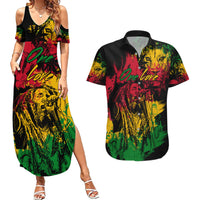 Rastafarian Lion Legend Bob Couples Matching Summer Maxi Dress and Hawaiian Shirt Reggae Festival Sketch Portrait LT9 - Wonder Print Shop
