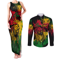 Rastafarian Lion Legend Bob Couples Matching Tank Maxi Dress and Long Sleeve Button Shirt Reggae Festival Sketch Portrait LT9 - Wonder Print Shop