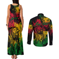 Rastafarian Lion Legend Bob Couples Matching Tank Maxi Dress and Long Sleeve Button Shirt Reggae Festival Sketch Portrait LT9 - Wonder Print Shop