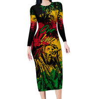 Rastafarian Lion Legend Bob Family Matching Long Sleeve Bodycon Dress and Hawaiian Shirt Reggae Festival Sketch Portrait LT9 - Wonder Print Shop