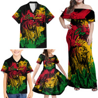 Rastafarian Lion Legend Bob Family Matching Off Shoulder Maxi Dress and Hawaiian Shirt Reggae Festival Sketch Portrait LT9 - Wonder Print Shop