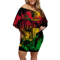 Rastafarian Lion Legend Bob Family Matching Off Shoulder Short Dress and Hawaiian Shirt Reggae Festival Sketch Portrait LT9 - Wonder Print Shop