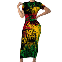 Rastafarian Lion Legend Bob Family Matching Short Sleeve Bodycon Dress and Hawaiian Shirt Reggae Festival Sketch Portrait - Wonder Print Shop
