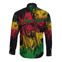 Rastafarian Lion Legend Bob Long Sleeve Button Shirt Reggae Festival Sketch Portrait - Wonder Print Shop