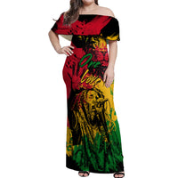 Rastafarian Lion Legend Bob Off Shoulder Maxi Dress Reggae Festival Sketch Portrait - Wonder Print Shop