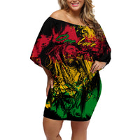 Rastafarian Lion Legend Bob Off Shoulder Short Dress Reggae Festival Sketch Portrait - Wonder Print Shop