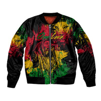 Rastafarian Lion Legend Bob Sleeve Zip Bomber Jacket Reggae Festival Sketch Portrait - Wonder Print Shop
