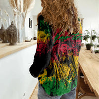 Rastafarian Lion Legend Bob Women Casual Shirt Reggae Festival Sketch Portrait - Wonder Print Shop
