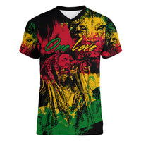 Rastafarian Lion Legend Bob Women V Neck T Shirt Reggae Festival Sketch Portrait - Wonder Print Shop