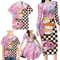 Personalized Japanese Kawaii Sushi Roll Family Matching Long Sleeve Bodycon Dress and Hawaiian Shirt Wagara Palaka Pattern