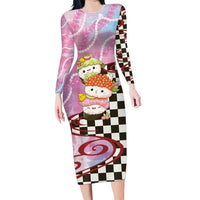 Personalized Japanese Kawaii Sushi Roll Family Matching Long Sleeve Bodycon Dress and Hawaiian Shirt Wagara Palaka Pattern