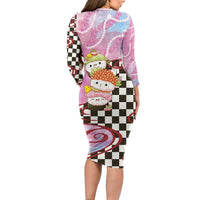 Personalized Japanese Kawaii Sushi Roll Family Matching Long Sleeve Bodycon Dress and Hawaiian Shirt Wagara Palaka Pattern