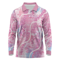 Japanese Koi Fish Long Sleeve Polo Shirt Pink Wagara Palaka Honohono Pikake Lei