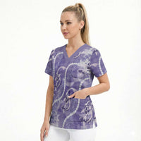 Japanese Koi Fish Scrub Top Purple Wagara Palaka Honohono Pikake Lei