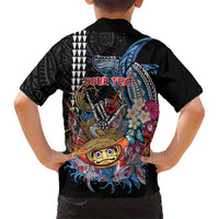 Personalized Japanese Koi Fish Ramen Family Matching Tank Maxi Dress and Hawaiian Shirt Aloha Shark Kakau Pattern