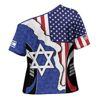 USA Israel Cross Shoulder Shirt Stars of David Sporty Style
