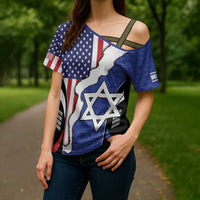 USA Israel Cross Shoulder Shirt Stars of David Sporty Style