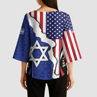 USA Israel Kimono Sleeve Blouse Stars of David Sporty Style