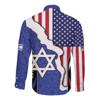USA Israel Long Sleeve Button Shirt Stars of David Sporty Style