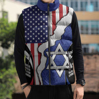 USA Israel Sleeveless Puffer Jacket Stars of David Sporty Style