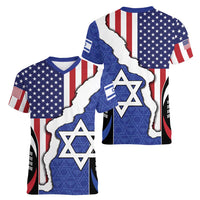 USA Israel Women V-Neck T-Shirt Stars of David Sporty Style