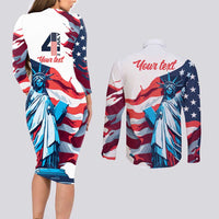 Personalized United States Independence Day Couples Matching Long Sleeve Bodycon Dress and Long Sleeve Button Shirt Statue of Liberty Happy 4th Of July LT9 - Wonder Print Shop