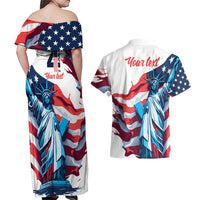 Personalized United States Independence Day Couples Matching Off Shoulder Maxi Dress and Hawaiian Shirt Statue of Liberty Happy 4th Of July LT9 - Wonder Print Shop