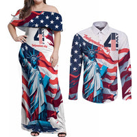 Personalized United States Independence Day Couples Matching Off Shoulder Maxi Dress and Long Sleeve Button Shirt Statue of Liberty Happy 4th Of July LT9 - Wonder Print Shop