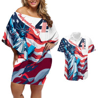 Personalized United States Independence Day Couples Matching Off Shoulder Short Dress and Hawaiian Shirt Statue of Liberty Happy 4th Of July LT9 - Wonder Print Shop