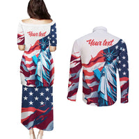 Personalized United States Independence Day Couples Matching Puletasi and Long Sleeve Button Shirt Statue of Liberty Happy 4th Of July LT9 - Wonder Print Shop