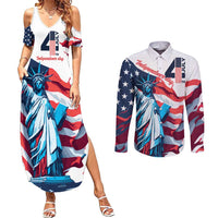 Personalized United States Independence Day Couples Matching Summer Maxi Dress and Long Sleeve Button Shirt Statue of Liberty Happy 4th Of July LT9 - Wonder Print Shop