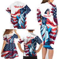 Personalized United States Independence Day Family Matching Long Sleeve Bodycon Dress and Hawaiian Shirt Statue of Liberty Happy 4th Of July LT9 - Wonder Print Shop