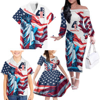 Personalized United States Independence Day Family Matching Off The Shoulder Long Sleeve Dress and Hawaiian Shirt Statue of Liberty Happy 4th Of July - Wonder Print Shop