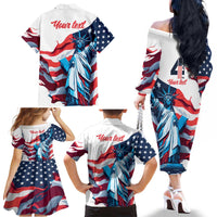 Personalized United States Independence Day Family Matching Off The Shoulder Long Sleeve Dress and Hawaiian Shirt Statue of Liberty Happy 4th Of July - Wonder Print Shop
