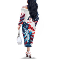 Personalized United States Independence Day Family Matching Off The Shoulder Long Sleeve Dress and Hawaiian Shirt Statue of Liberty Happy 4th Of July - Wonder Print Shop