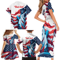 Personalized United States Independence Day Family Matching Short Sleeve Bodycon Dress and Hawaiian Shirt Statue of Liberty Happy 4th Of July - Wonder Print Shop