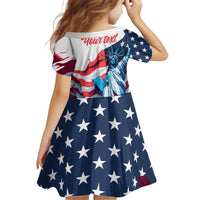 Personalized United States Independence Day Kid Short Sleeve Dress Statue of Liberty Happy 4th Of July - Wonder Print Shop