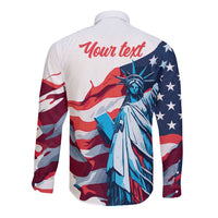Personalized United States Independence Day Long Sleeve Button Shirt Statue of Liberty Happy 4th Of July - Wonder Print Shop