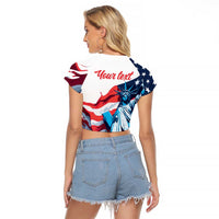 Personalized United States Independence Day Raglan Cropped T Shirt Statue of Liberty Happy 4th Of July - Wonder Print Shop