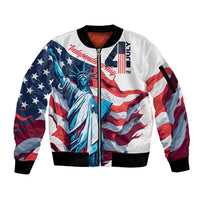 Personalized United States Independence Day Sleeve Zip Bomber Jacket Statue of Liberty Happy 4th Of July - Wonder Print Shop