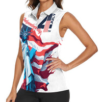 Personalized United States Independence Day Women Sleeveless Polo Shirt Statue of Liberty Happy 4th Of July - Wonder Print Shop