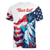 Personalized United States Independence Day Women V-Neck T-Shirt Statue of Liberty Happy 4th Of July - Wonder Print Shop